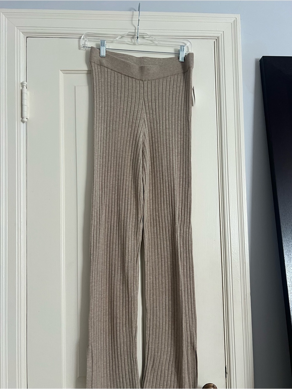 GAP Ribbed Wide-Leg Knit Track Pants - Taupe